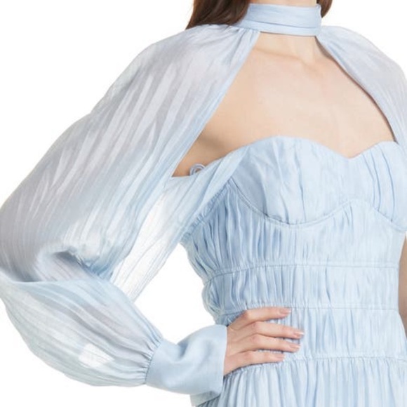 Jonathan Simkhai Jayana Cape Long Sleeve Organdy Ice Blue Dress Size 8 NWT $745 - Picture 2 of 13